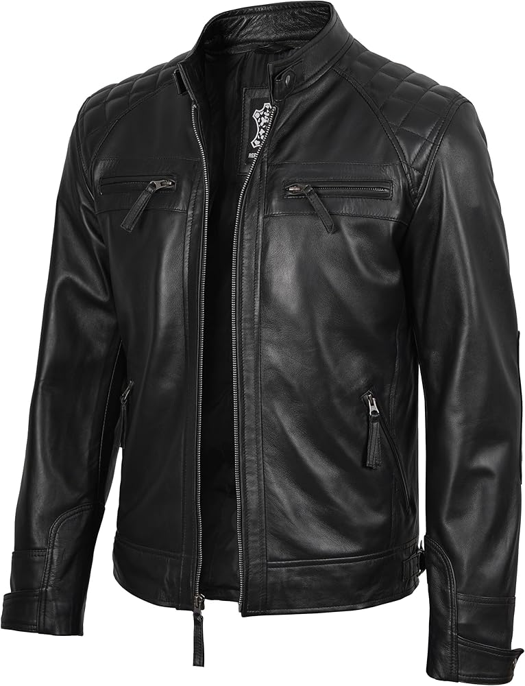 fjackets Real Lambskin Leather Jackets — Moto Quilted Cafe Racer