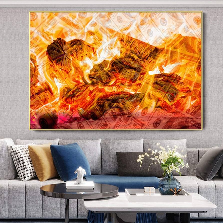 Amazon｜燃える火の炎の背景アートキャンバス絵画火のポスターは