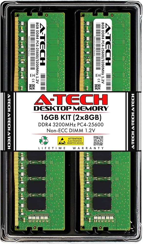A-Tech 16GB (2x8GB) DDR4 3200 MHz UDIMM PC4-25600 (PC4-3200AA