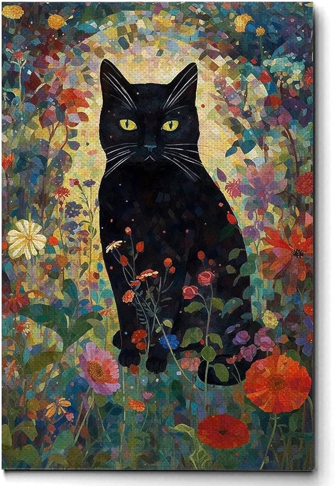 Amazon.co.jp: 有名なグスタフクリムト猫ポスターガーデン黒猫