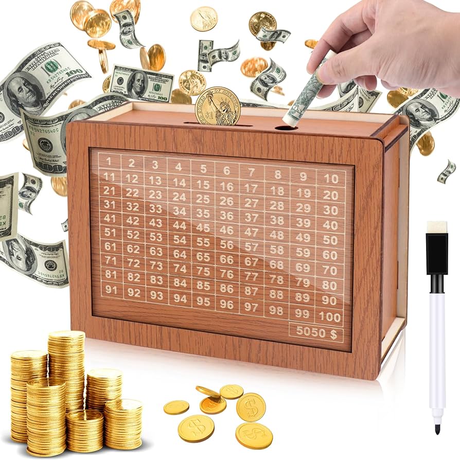 Amazon.com: Homgaty Wooden Money Box Money Bank,100 Days Saving