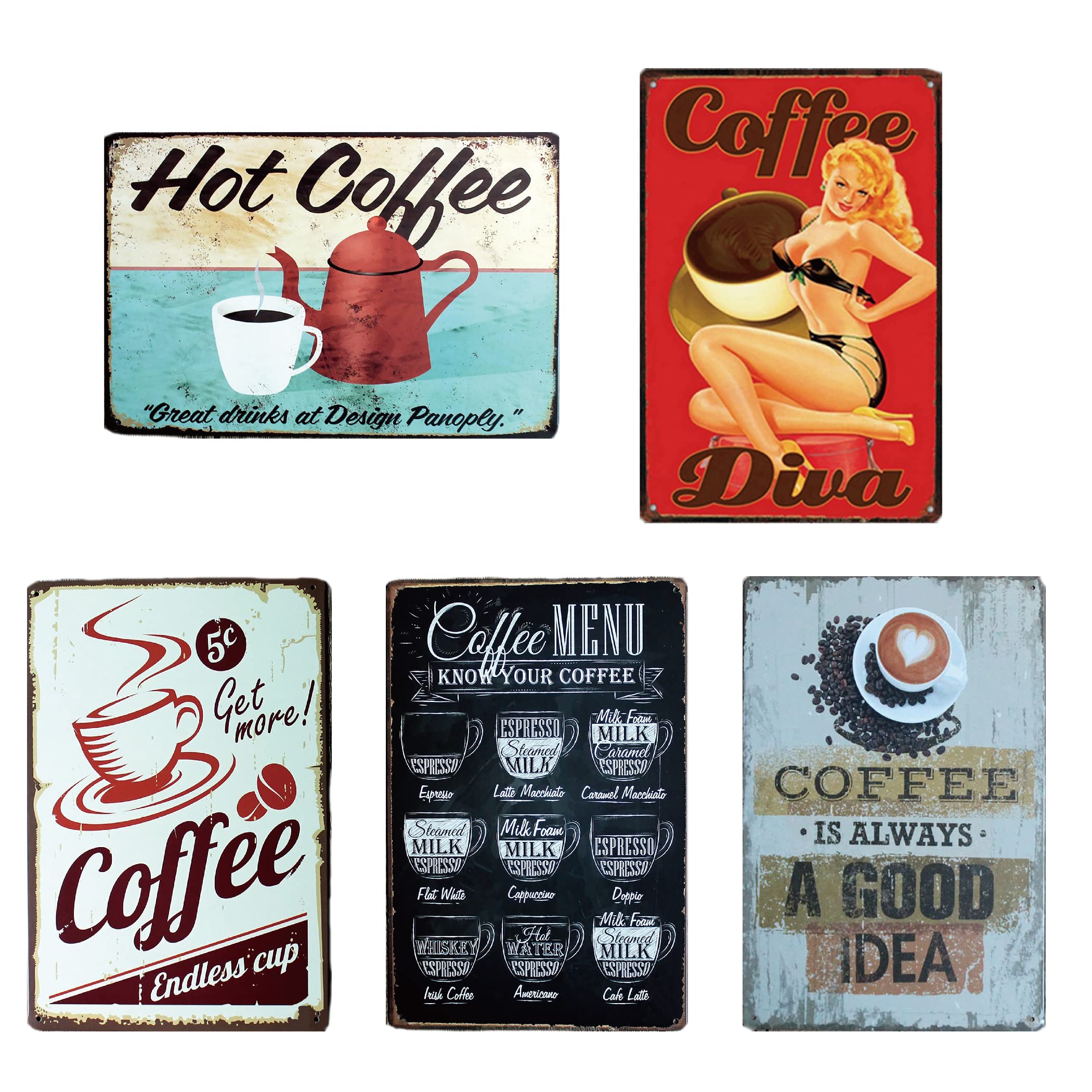 Amazon | Lanx. ブリキ 看板 コーヒー 5枚セット メタルプレート