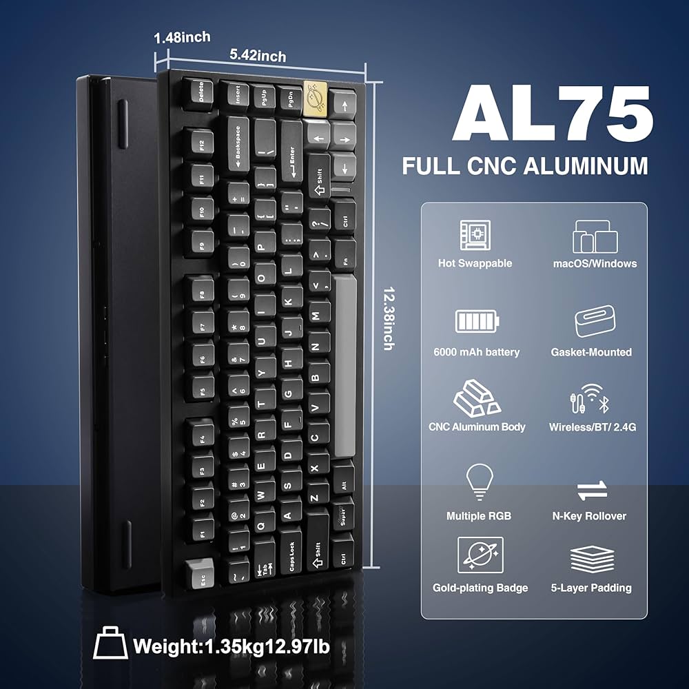 Amazon | YUNZII AL75 75% ゲーミングキーボード フルアルミCNC ホット