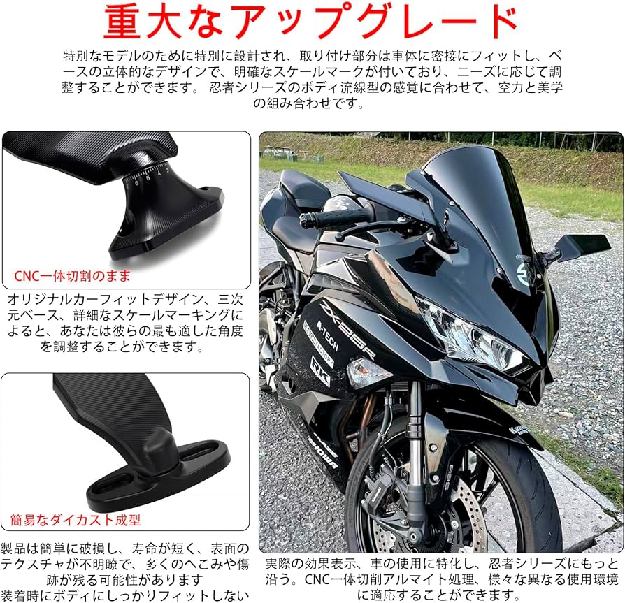 Amazon | PROリアビューミラー 調整可能 回転サイドミラー ステルス