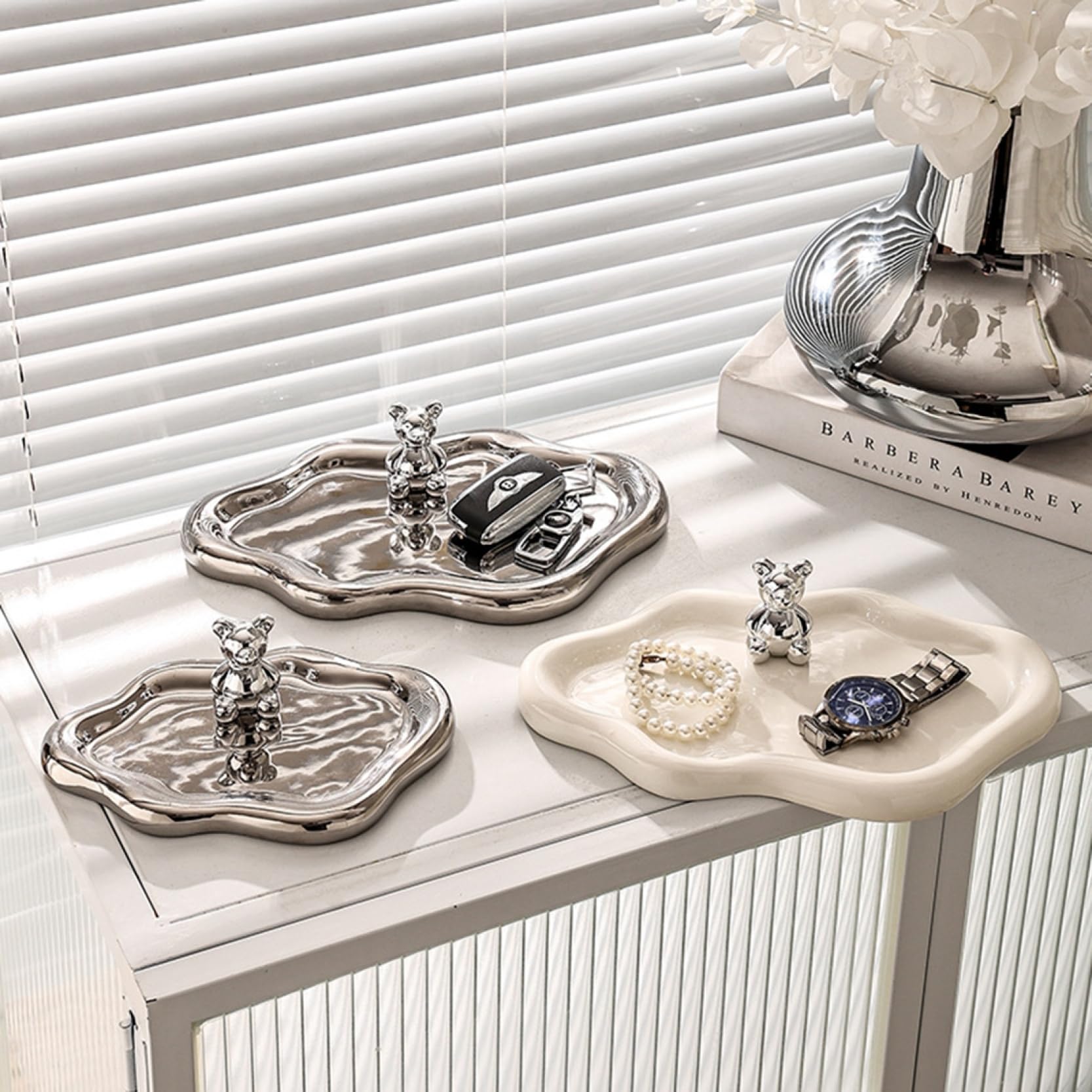 Amazon｜収納用アクセサリートレイ ins風 くま 銀色 シルバー 陶磁器