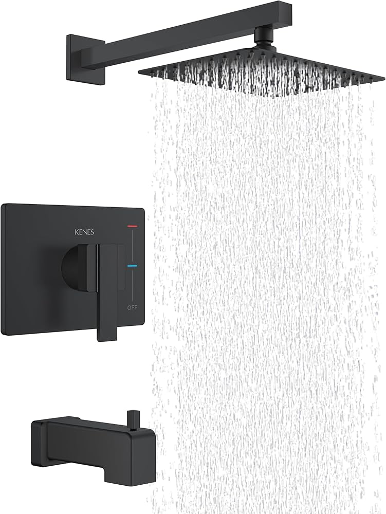 KENES Matte Black Tub Shower Faucet Set Complete with 10-Inch