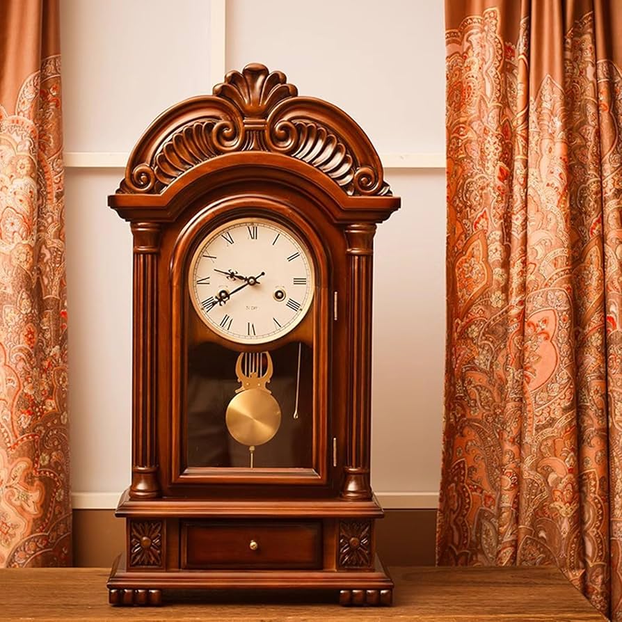 Amazon.co.jp: レトロな機械式卓上時計、置き時計、引き出し付き木製