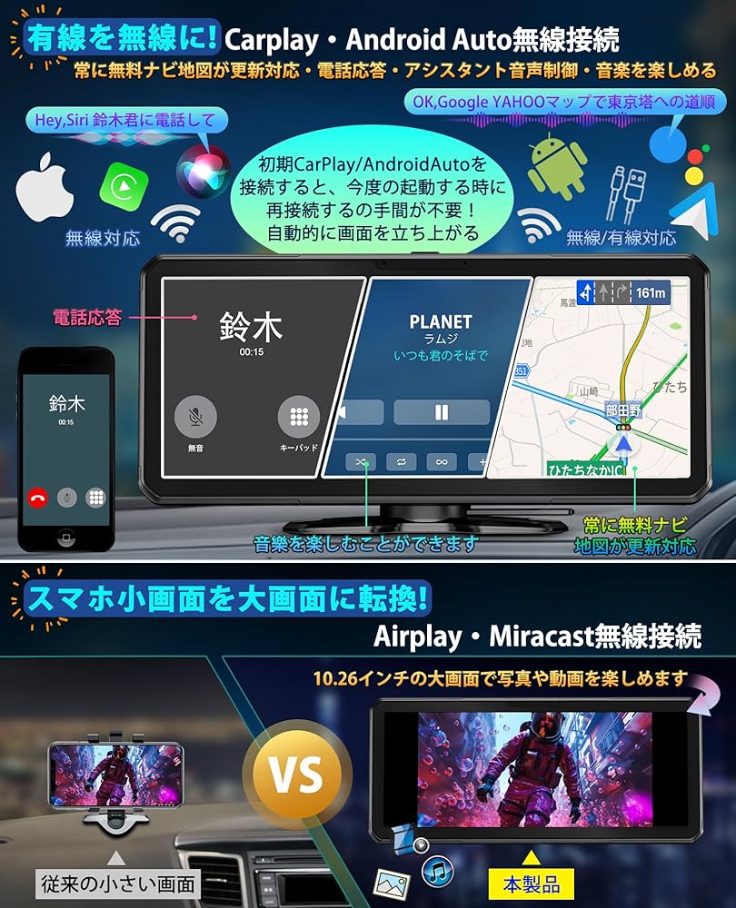 Amazon.co.jp: PORMIDO 10.26インチワイド大画面 オンダッシュモニター