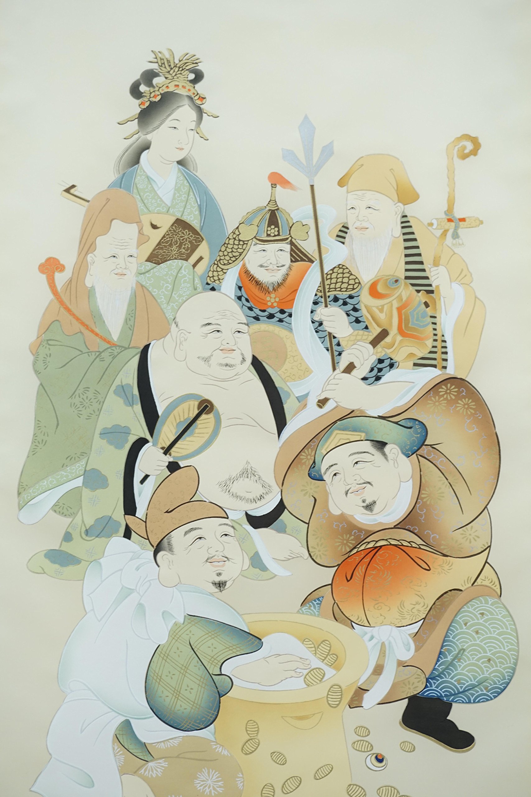 掛け軸 麗水 七福神 大阪七福神 絹本 希少 軸装 茶道具 掛軸 美品 です