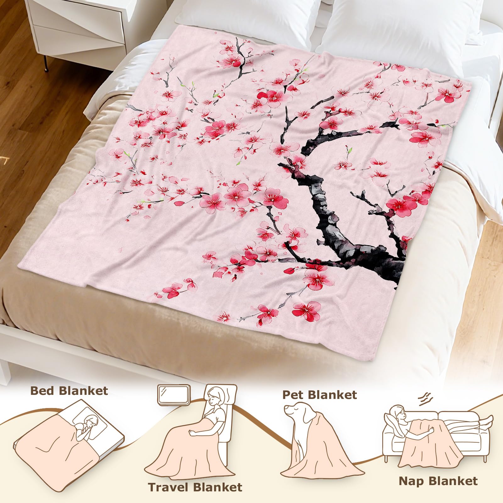 Amazon.com: Aimego Cherry Blossom Blanket Gifts for Girls Women