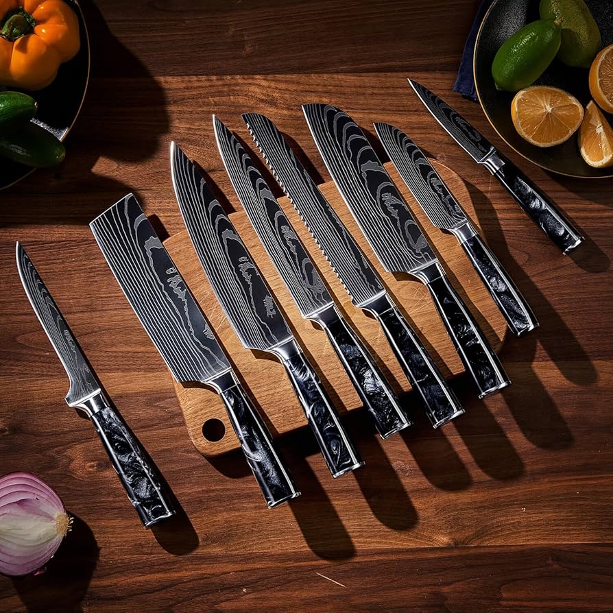 Amazon.com: SENKEN 8-Piece Japanese Knife Set - Black Resin Handle