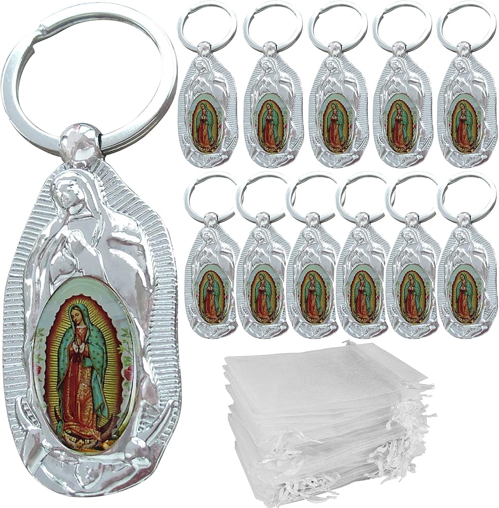 12 PCS Our Lady of Guadalupe Baptism Metal Keychain party Favor