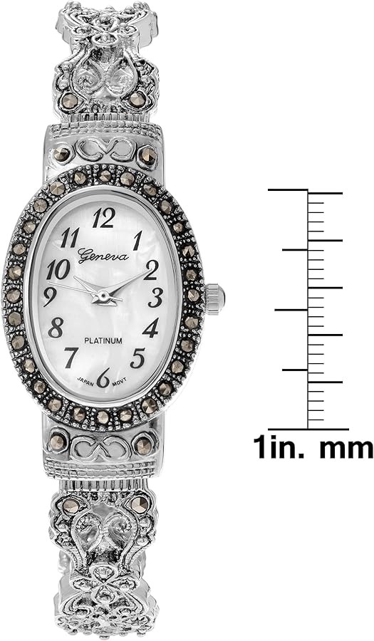 Amazon.co.jp: Geneva レディース腕時計 プラチナ マーカサイト 楕円形