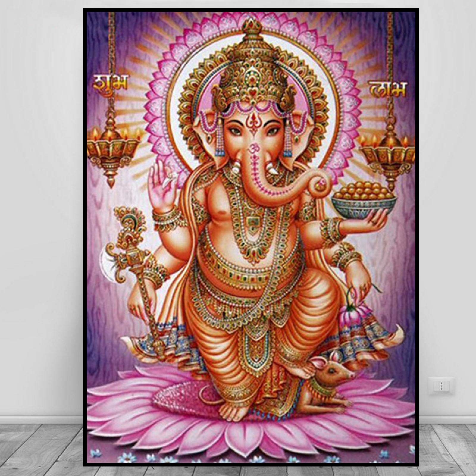 Amazon.co.jp: キャンバスプリント象の頭神仏ガネーシャ絵画絵壁アート