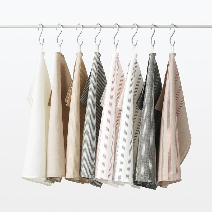 Amazon｜無印良品 麻平織 マルチクロス/ランダムストライプ 黒×生成 約