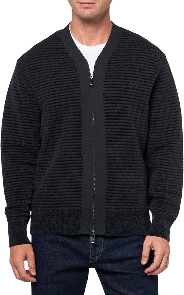 Armani Exchange Men's Full Zip Cardigan with Horizontal Stripes