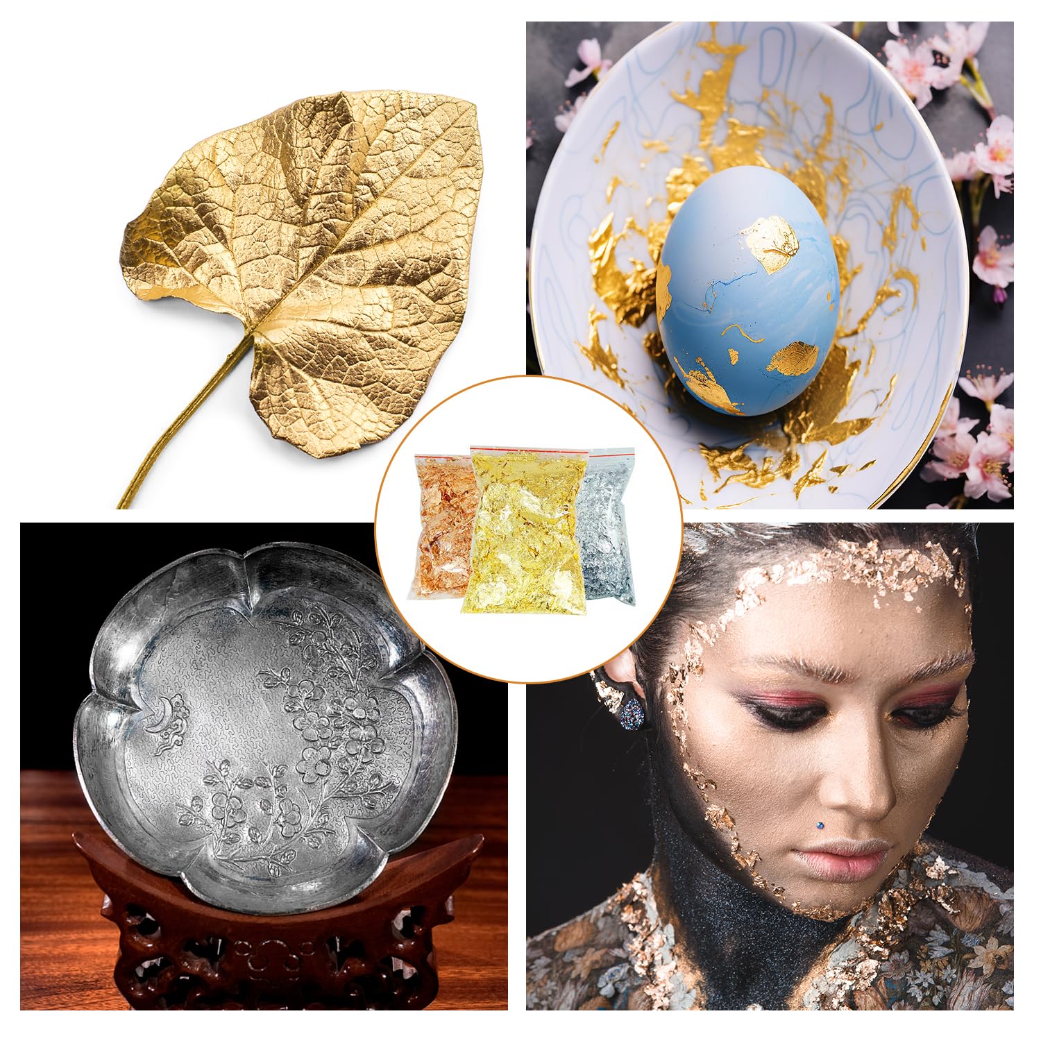Amazon | 金箔ヘア用 【3色】金箔レジン用 銀箔シート 金箔シート 手