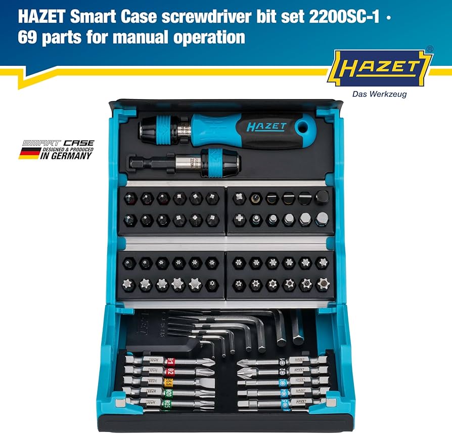 HAZET SmartCase Bit Set 2200SC-1 I 69-Piece Tool Bit Set, Drive