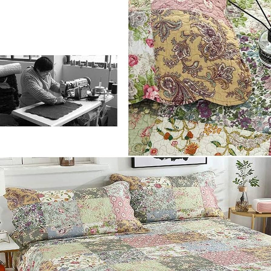 Amazon｜手作りパッチワークキルトベッドカバー綿100％スーパーキング