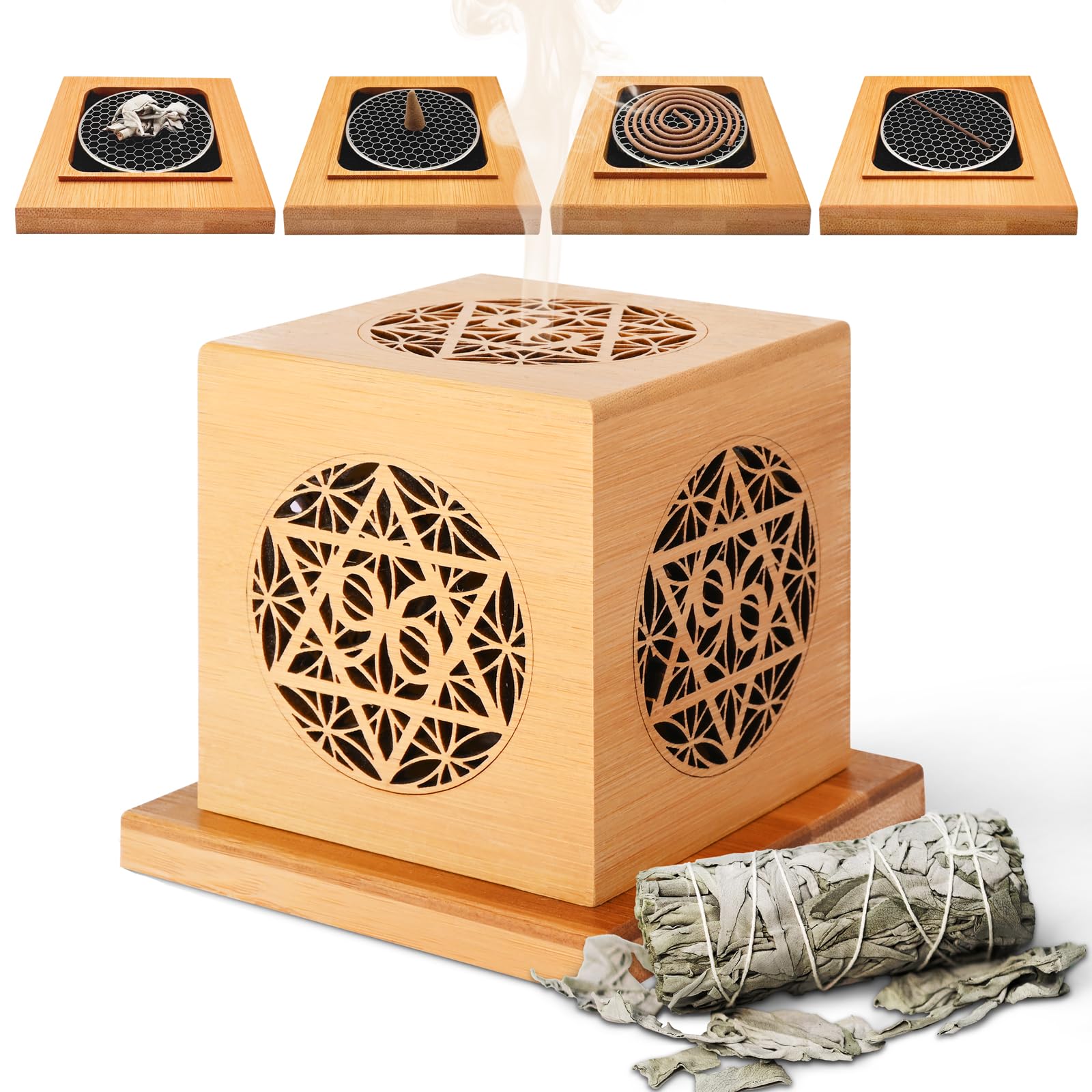 Amazon.co.jp: YERHOME 無農薬 ホワイトセージ 35g + 竹製 彫刻透かし