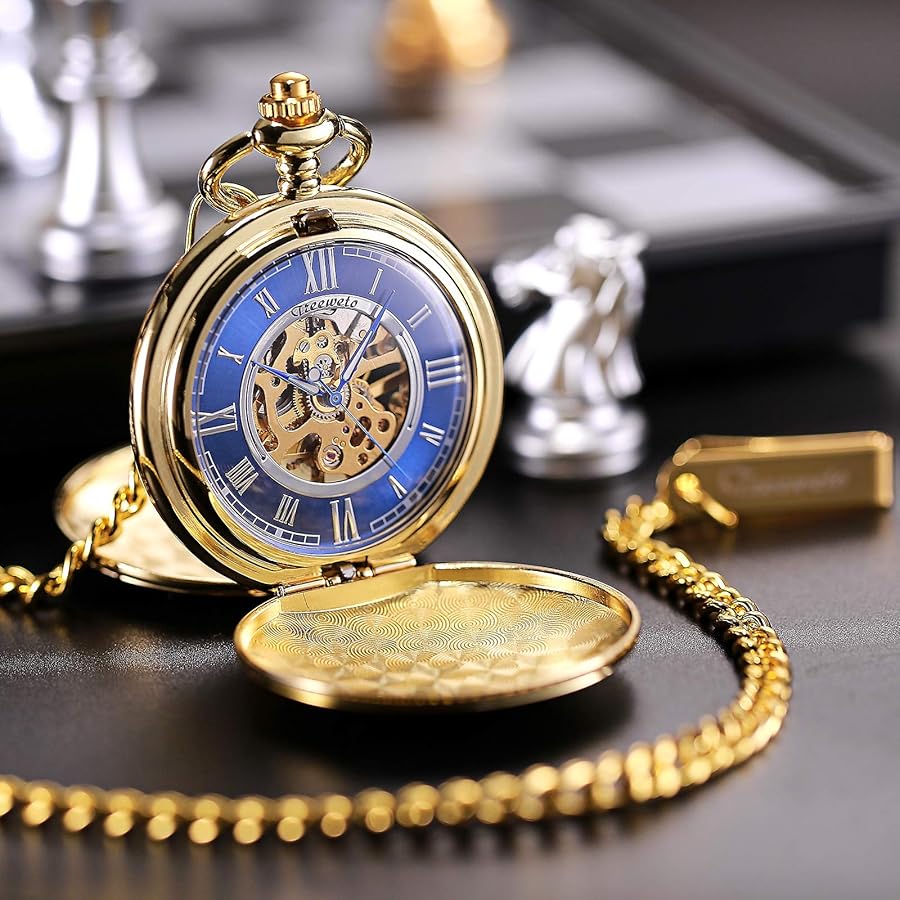 Amazon | TREEWETO 機械式 懐中時計 アンティーク ブルーダイヤル