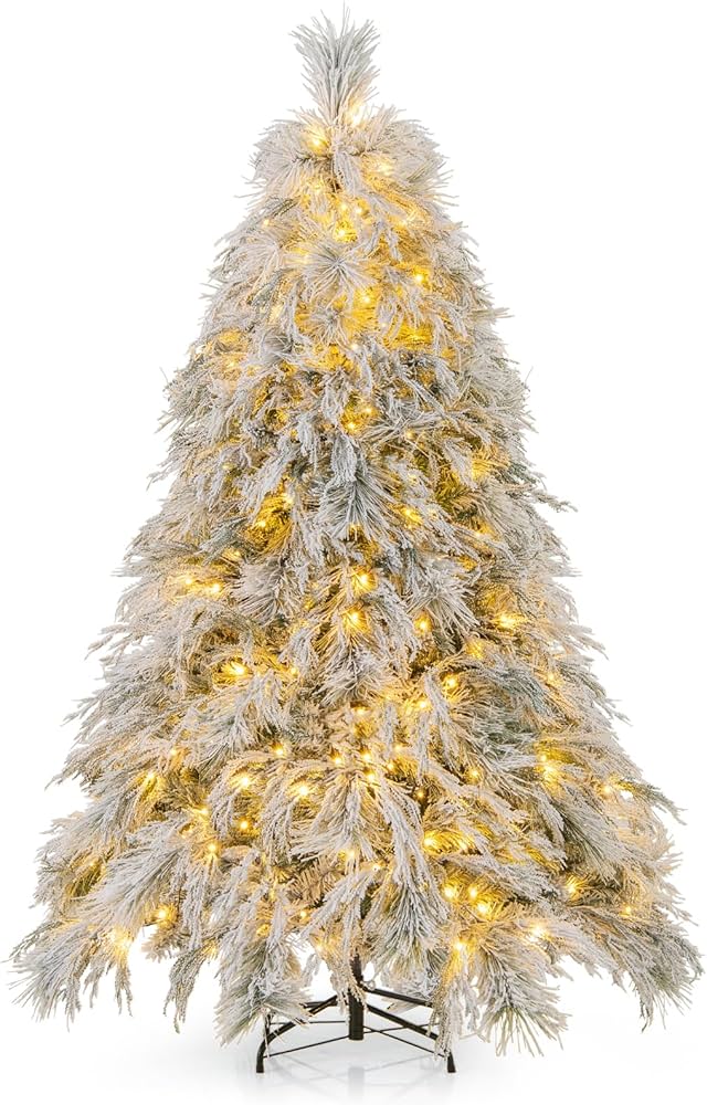 Amazon.com: Goplus 6ft Pre-Lit Snow Flocked Christmas Tree