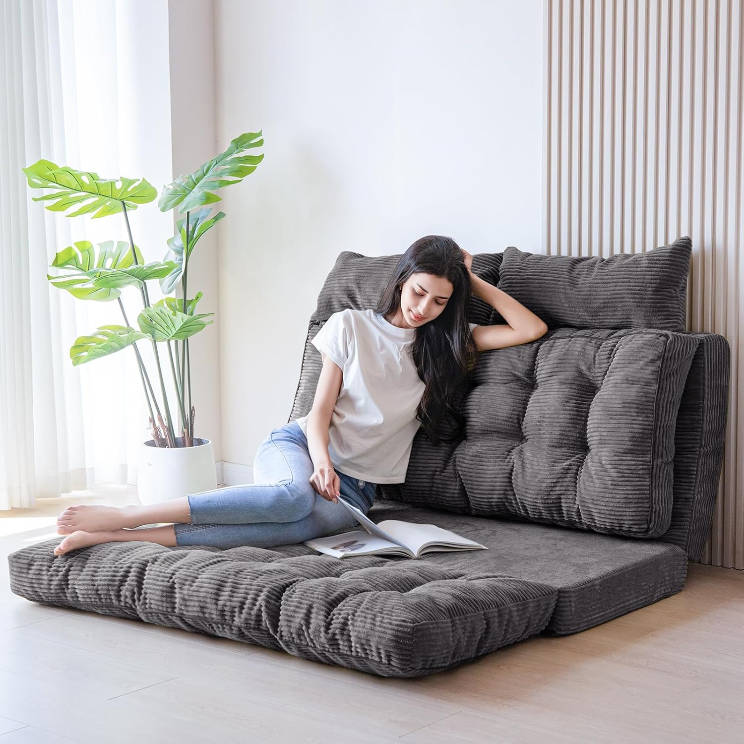 MAXYOYO Bean Bag Bed Tufted Folding Sofa with Full 54x91 Inch