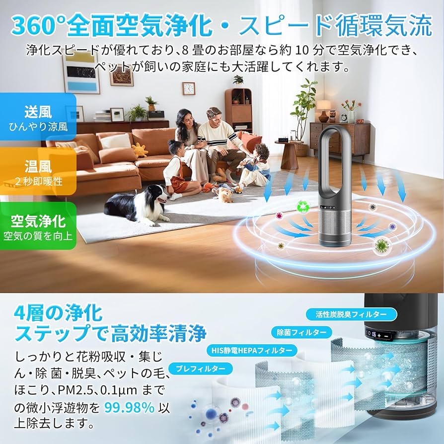 Amazon | 【2025最新進化・冷暖両用・空気清浄】扇風機 タワーファン