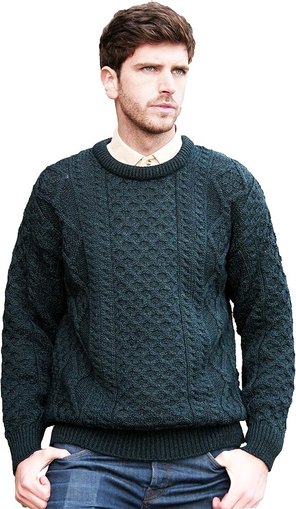 Aran Crafts Irish Soft Cable Knitted Wool Crew Neck Unisex Sweater