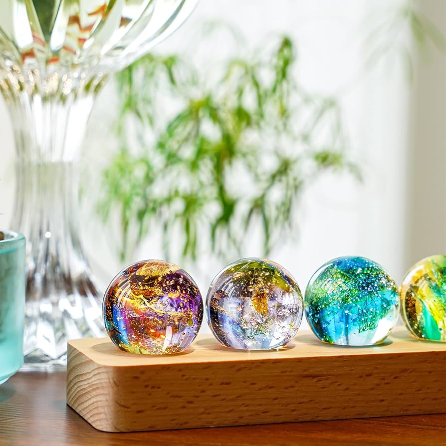 KRISININE 7 Chakra Natural Healing Spheres with LED Wooden Stand