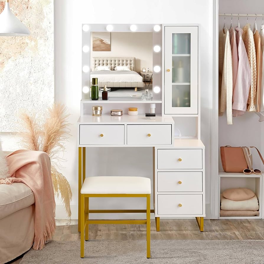 Amazon｜BTM ドレッサー 化粧台 テーブル お姫系 鏡台 スツール付き