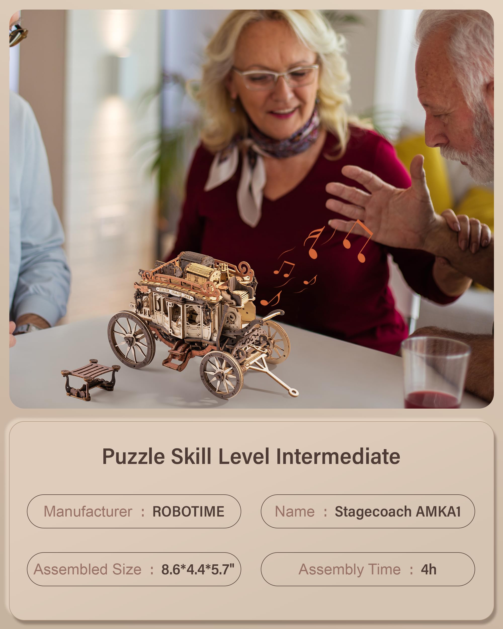 Amazon.com: ROBOTIME Stagecoach Wooden Music Box Puzzle AMKA1