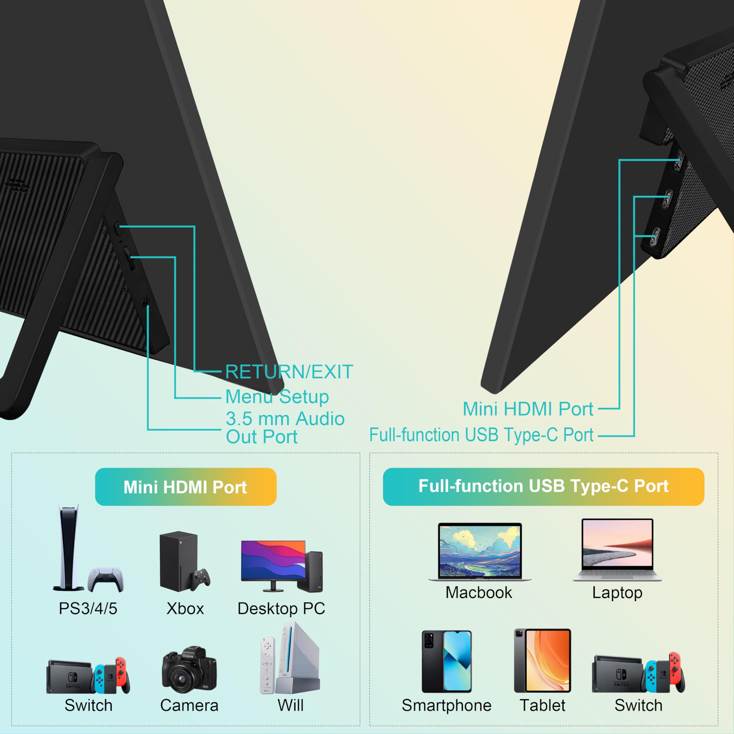 Amazon.co.jp: 18.5インチ ノートパソコン用ポータブルモニター、1080P