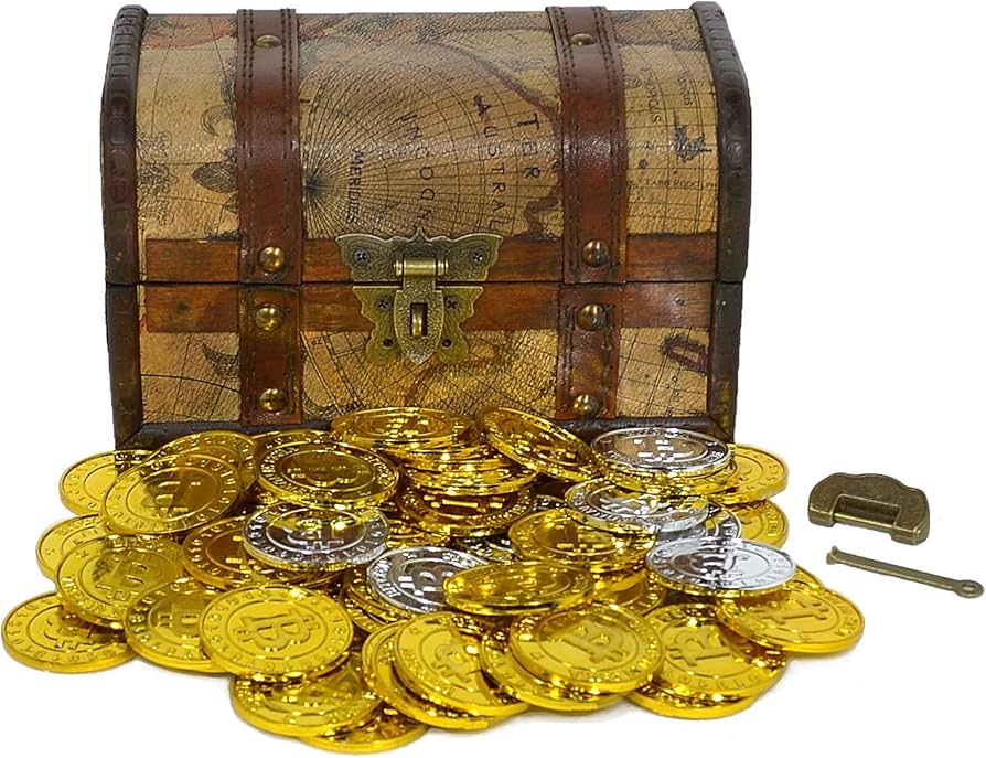 Amazon | 海賊 宝箱 セット 鍵付 MK-4 輝く ゴールドコイン 50枚