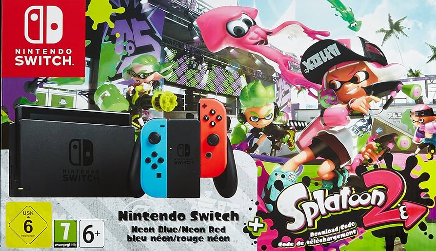 Nintendo Switch, Blu/Rosso Neon + Splatoon 2 Con Sw Pre Installato