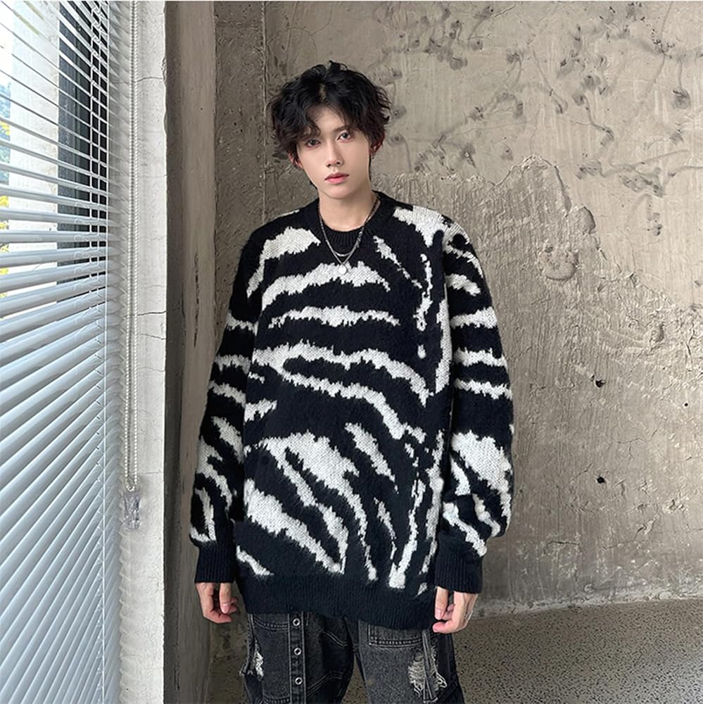 Amazon | [JIYUTOR] ゼブラ柄 長袖ニット ニットセーター