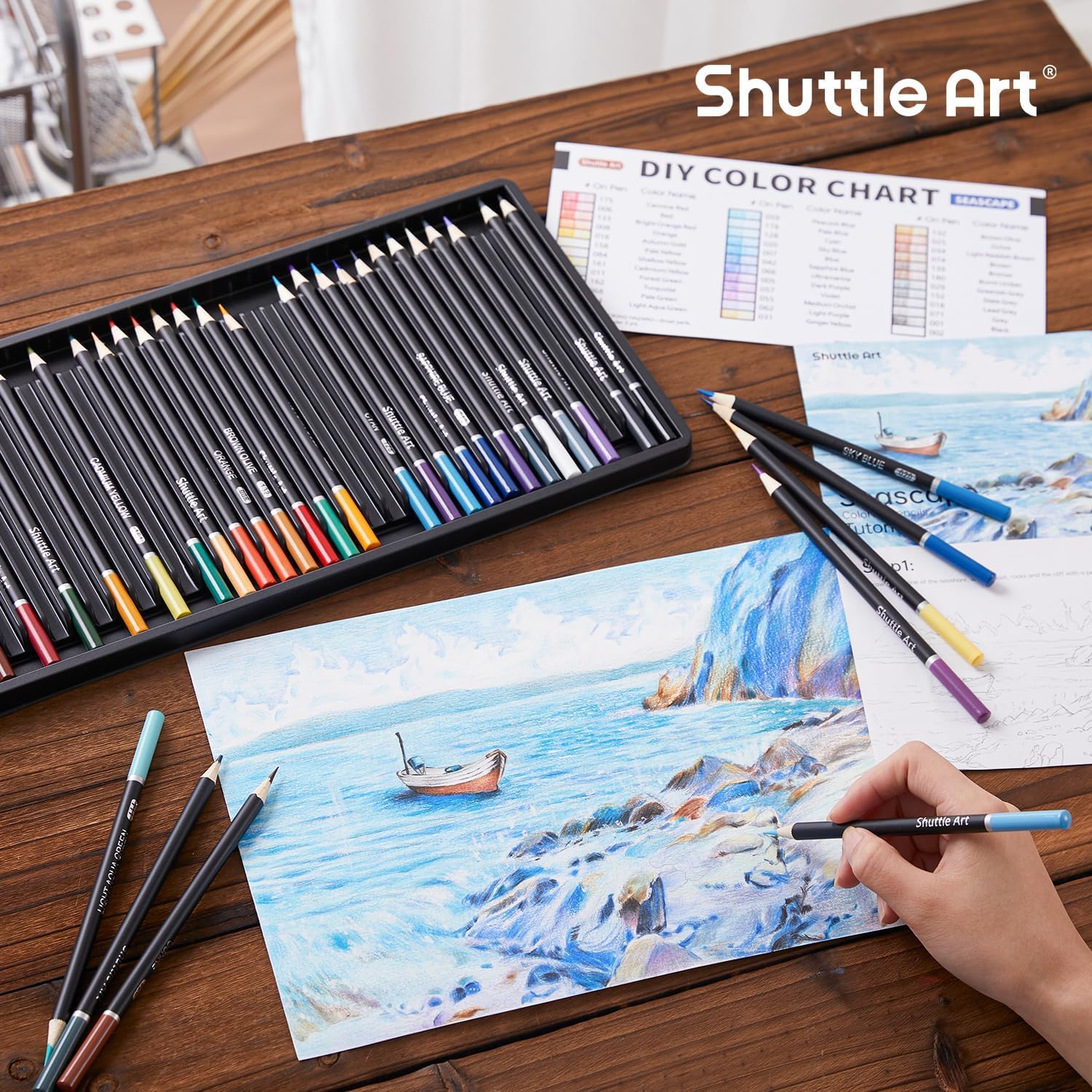 Amazon | Shuttle Art 色鉛筆 36色セット ブルー系 青 カラーペン 海色