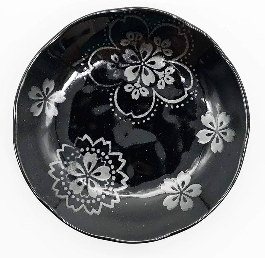Amazon.co.jp: 山勝美濃陶苑 銀彩京桜 小皿5客揃 12cmブラック GKS