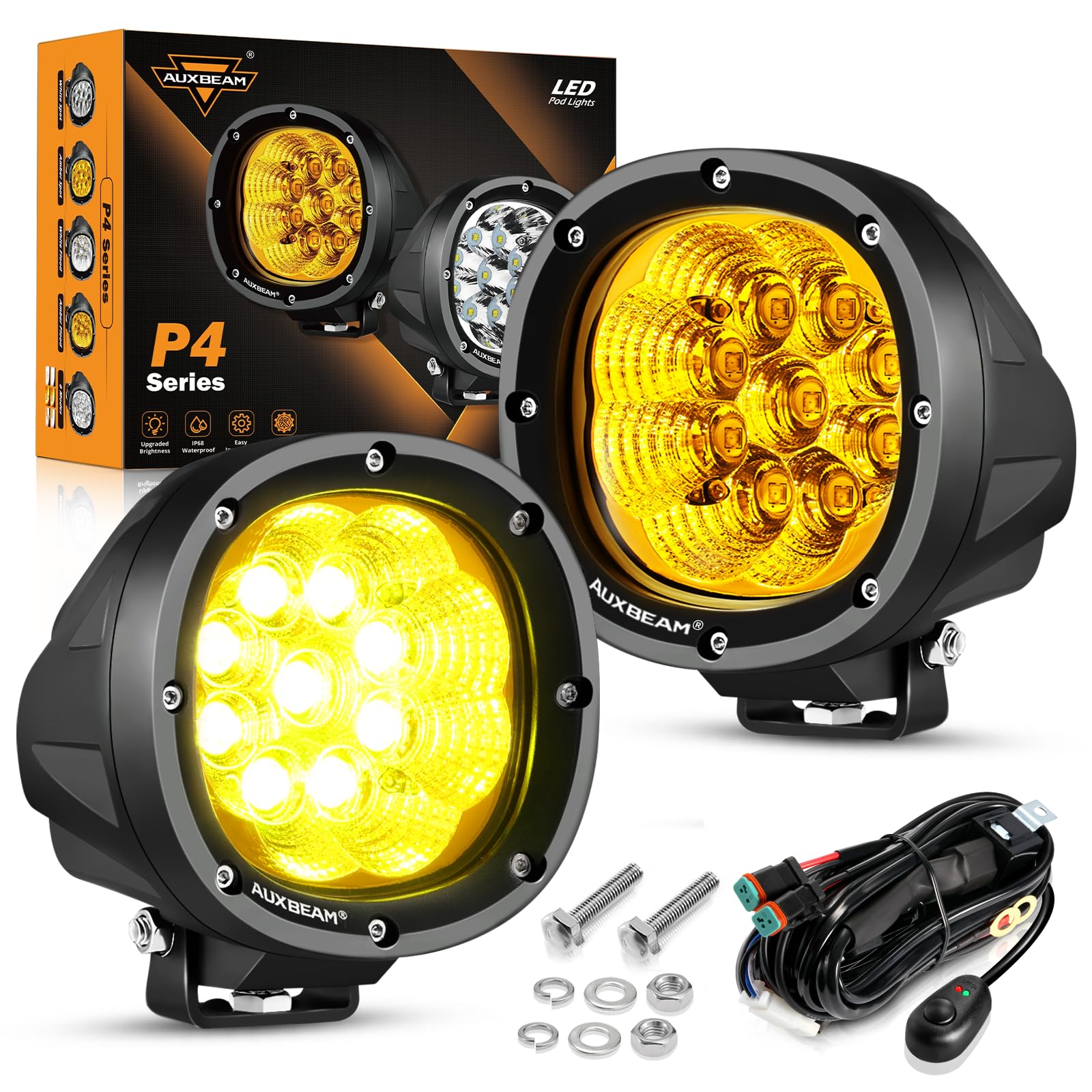 Amazon.co.jp: Auxbeam 4インチ アンバー ラウンド LED ドライビング