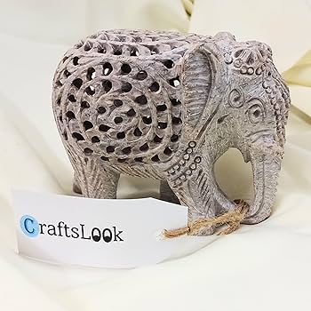 Amazon.co.jp: ソープストーン彫りの象の置物 母ゾウの彫刻 内側に