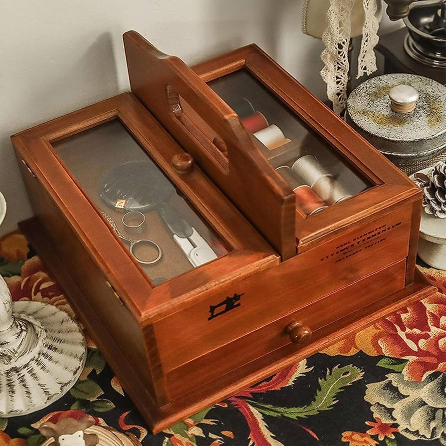 Amazon.co.jp: 木製裁縫箱、ソーイングボックス 針箱 裁縫ツール 手芸