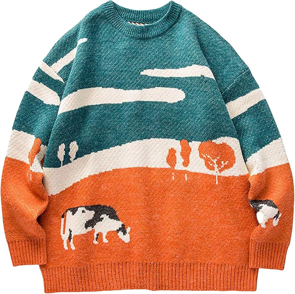 HEZIOWYUN Women Knitted Sweaters Long Sleeve Crewneck Harajuku