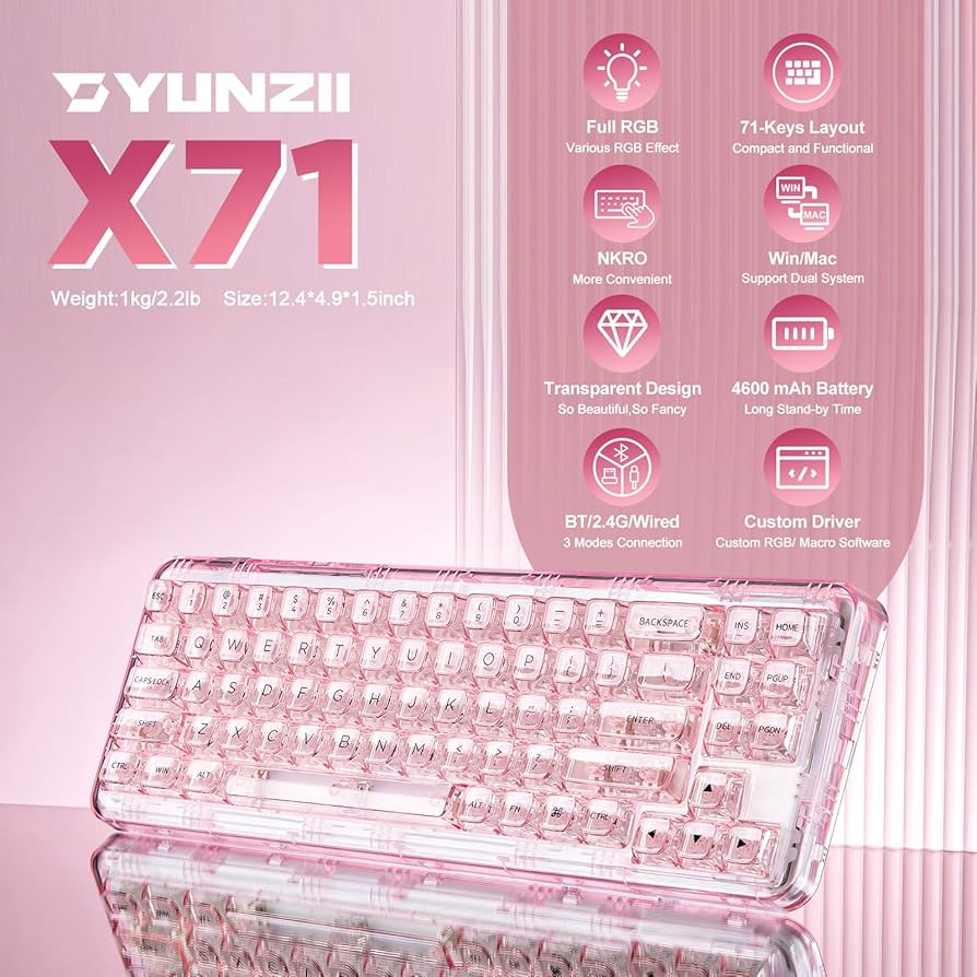 Amazon.com: YUNZII X71 Wireless Hot Swappable Transparent