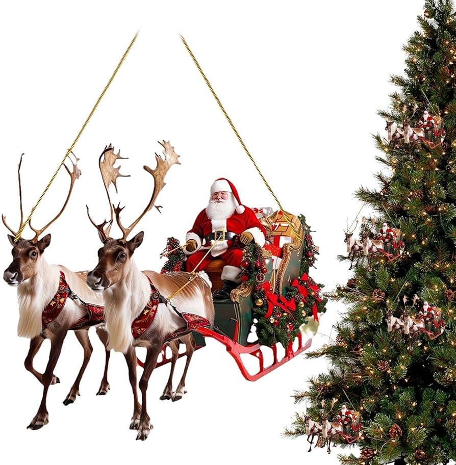 Amazon.co.jp: 愛らしいクリスマス トナカイ そり サンタオーナメント