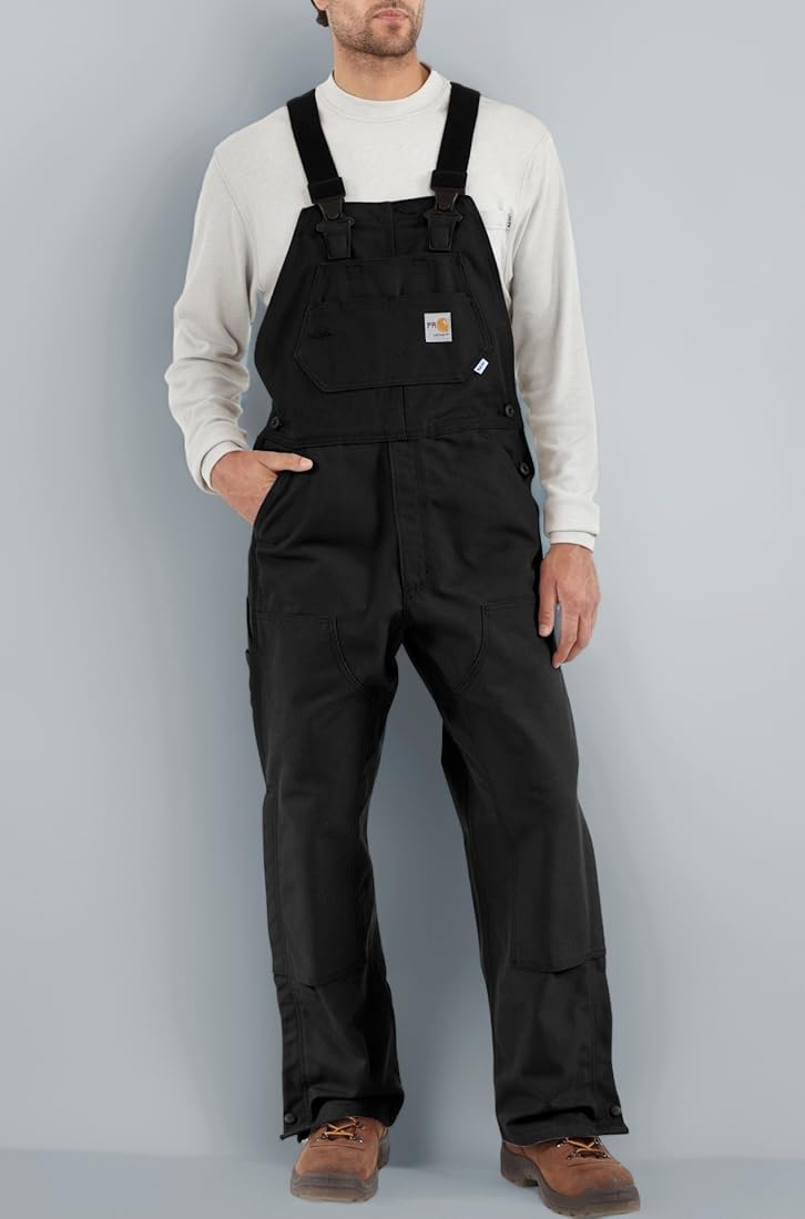 Carhartt Men's Flame Resistant Duck Bib Overall, Black, 30W x 32L