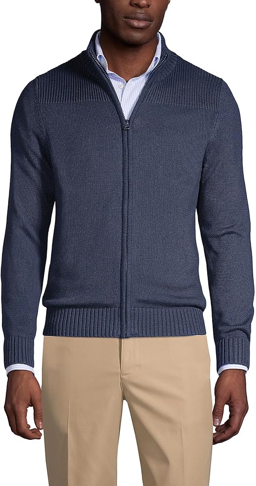 Lands' End Uniform Cotton Modal Zip Front Rib Cardigan Classic