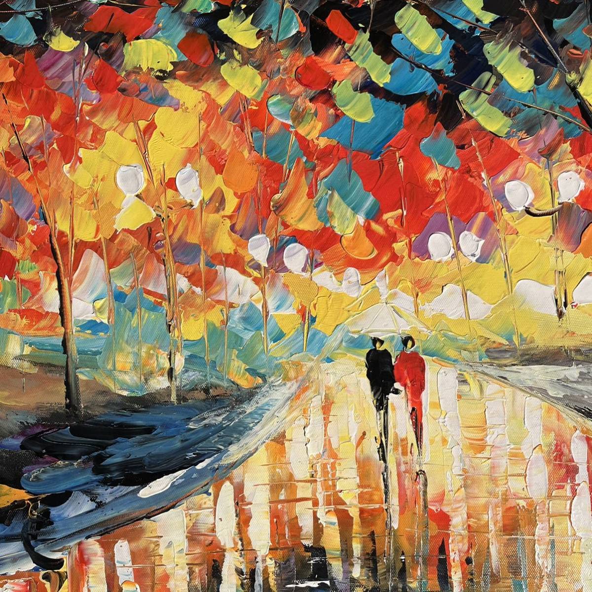 Amazon.co.jp: 手書き油絵 雨の並木道 絵画 インテリア 油彩画 : おもちゃ