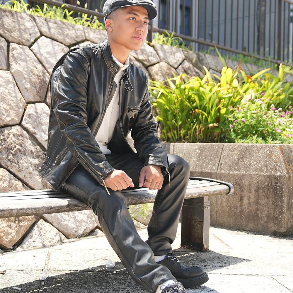 Amazon | [皮の但馬屋] シングルライダースジャケット メンズ 革ジャン