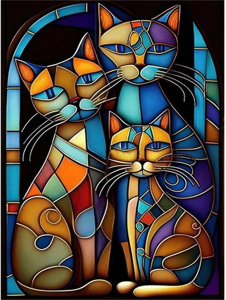 Amazon.co.jp: CAMOYAI ステンドグラス 猫 ダイヤモンドアートキット