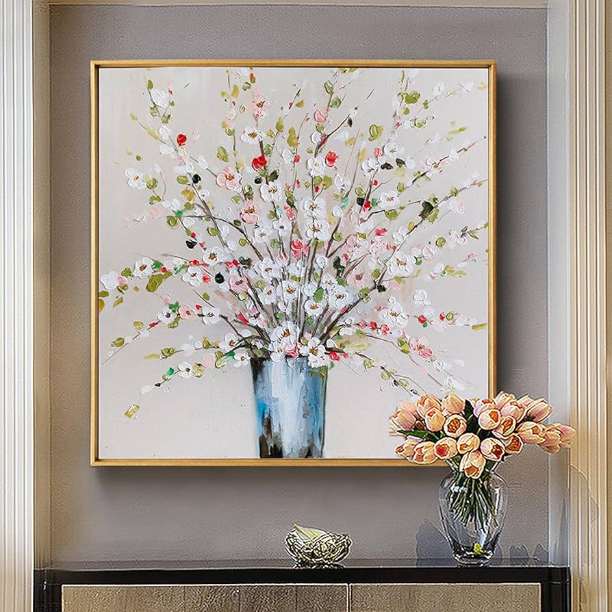 Amazon.co.jp: 抽象フラワーアート油絵キャンバス壁アート画像装飾